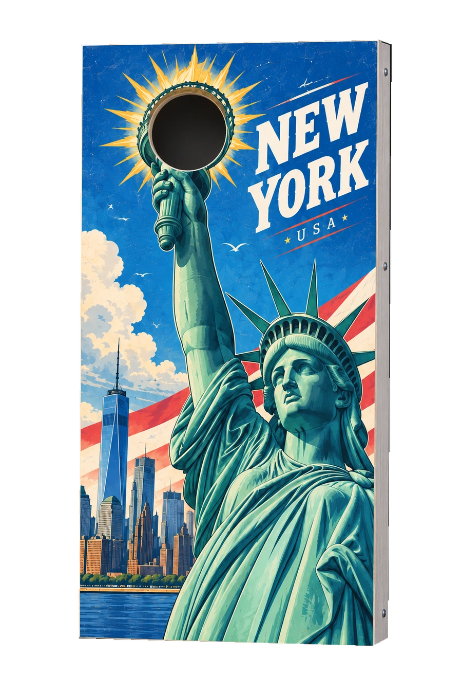 New York Landmark custom cornhole board
